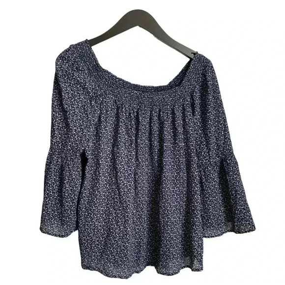 Chaps Women's Top Size Medium Navy Blue and White Flare Sleeve Scoop Neck - Picture 5 of 7